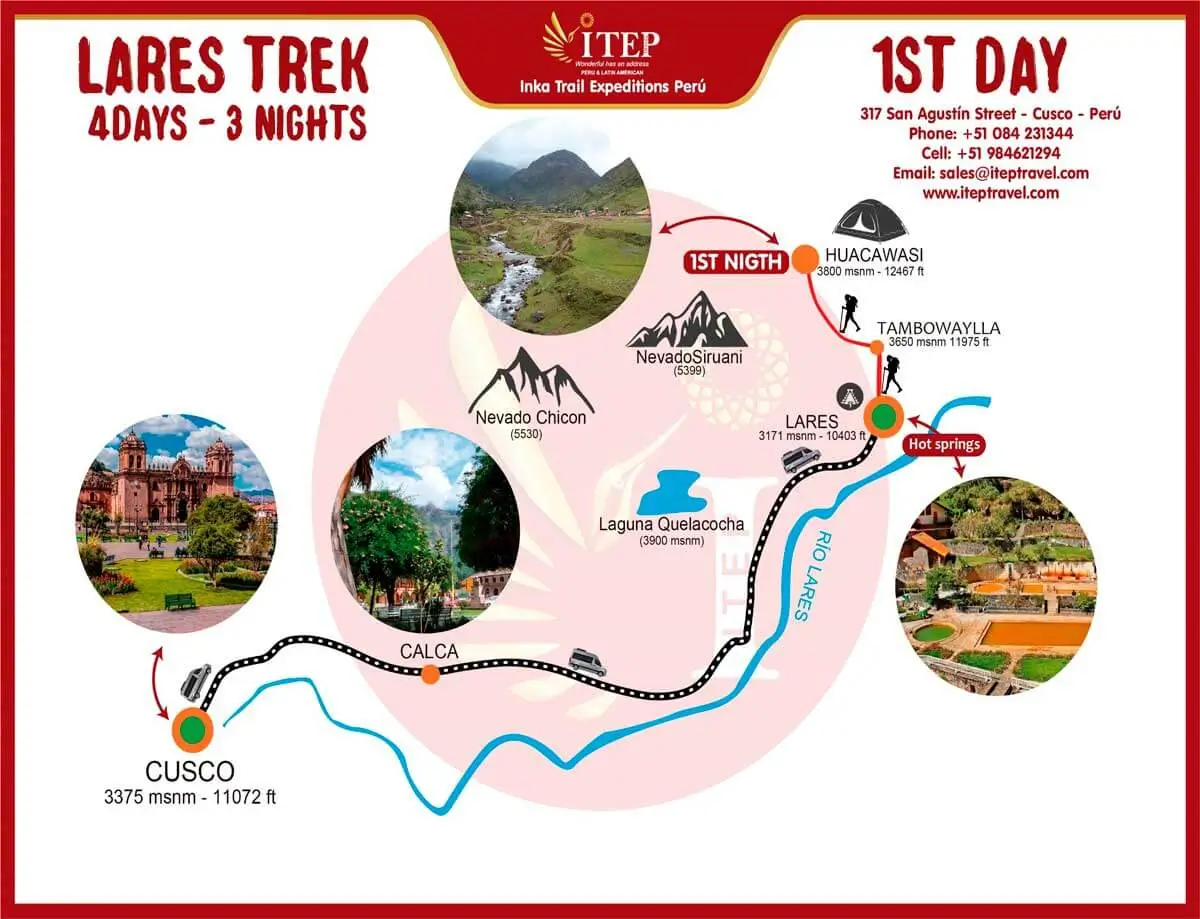 MAPA DE LARES TREK TO MACHU PICCHU 4 DAYS 3 NIGHTS